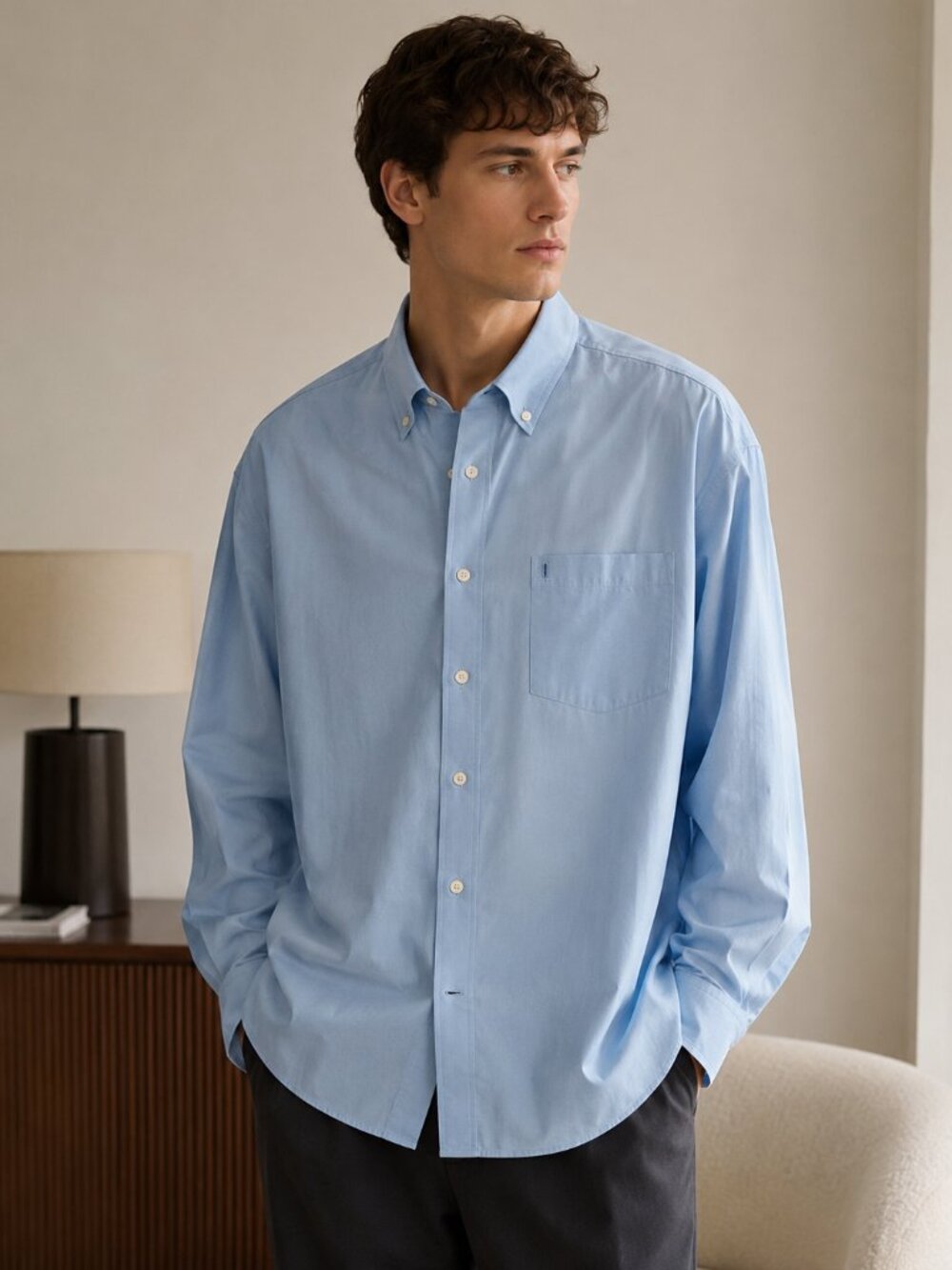 IZOD Premium Essentials Blue Button Down Shirt Men's XL